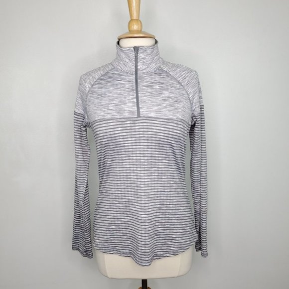 Avia Gray Heathered Striped Popover Activewear Soft Inside Micro Fleece Top M - Picture 10 of 13